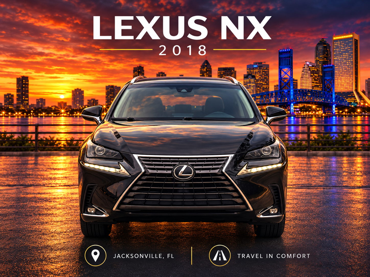 Black 2018 Lexus NX promotional photo at the Jacksonville waterfront